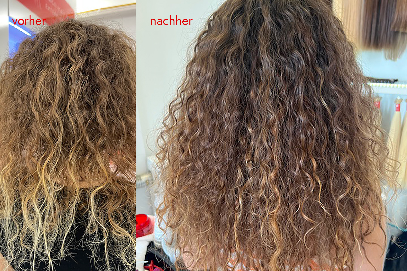 Angelicas Hair Extensions: Kundin vorher und nachher mit Haarverdichtung - curly look