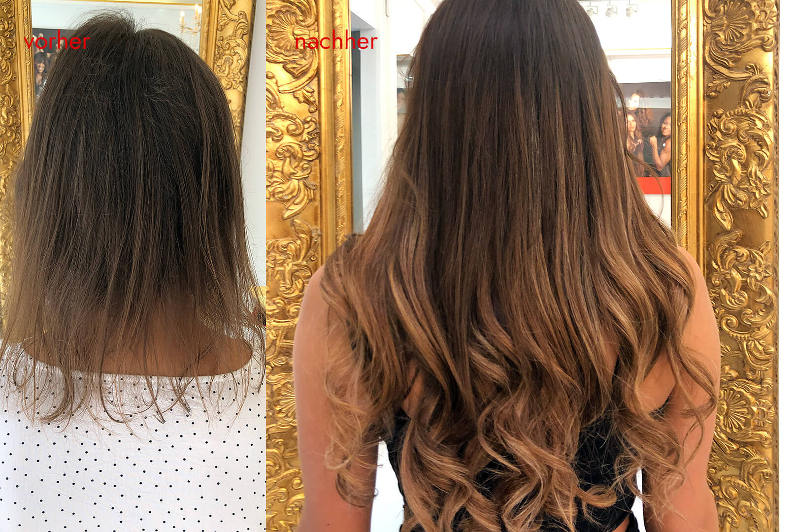 Angelicas Hair Extensions: Kundin vorher und nachher mit Haarverlängerung