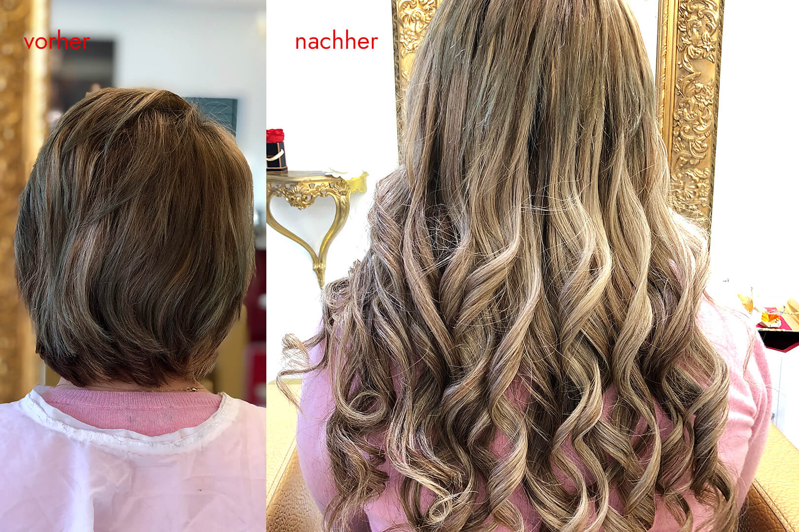 Angelicas Hair Extensions: Kundin vorher und nachher mit Haarverlängerung