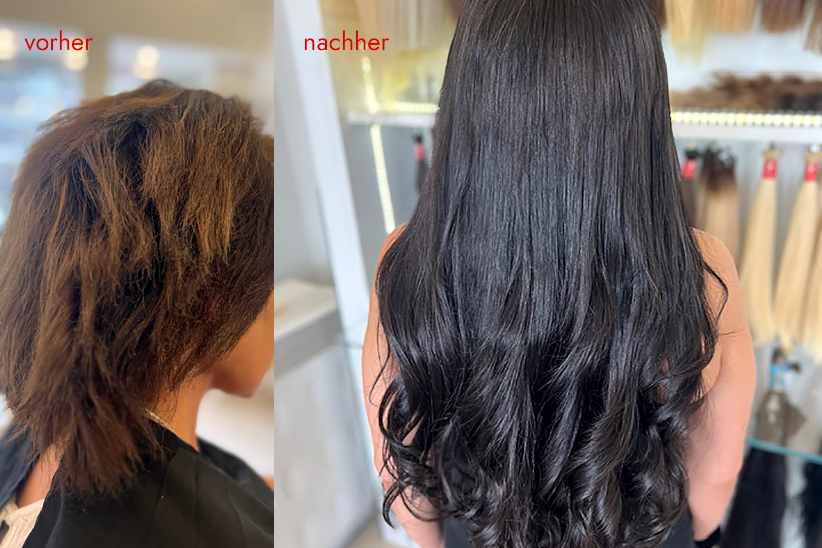 Angelicas Hair Extensions: Kundin vorher und nachher mit Haarverlängerung - balayage black
